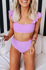 Flounce Design Light Pink Two-piece Swimsuit