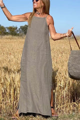 Less Is More Linen Blend Cami Slit Maxi Dress