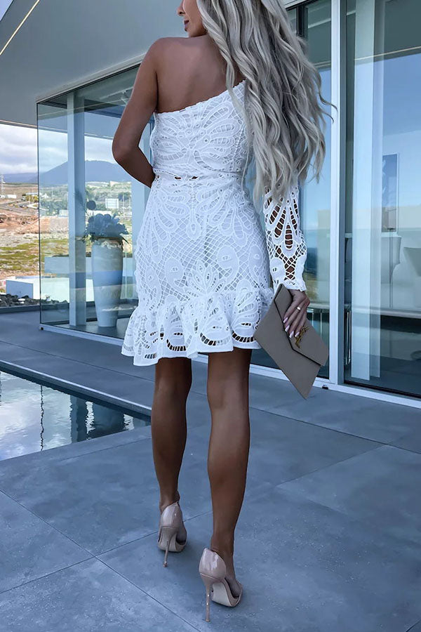 City Romance Crochet Lace One Shoulder Mini Dress