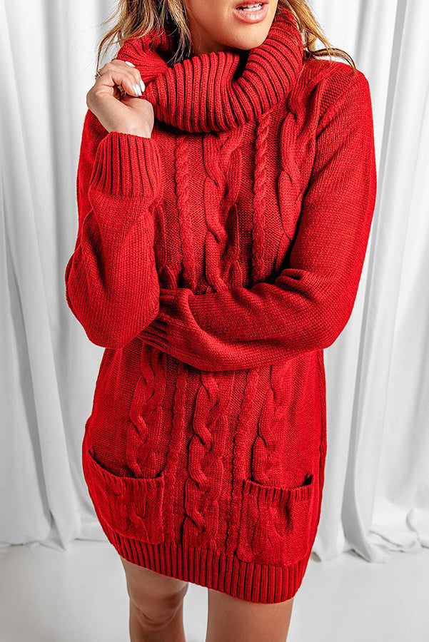 Relax More Cable Pocketed Knit Mini Dress