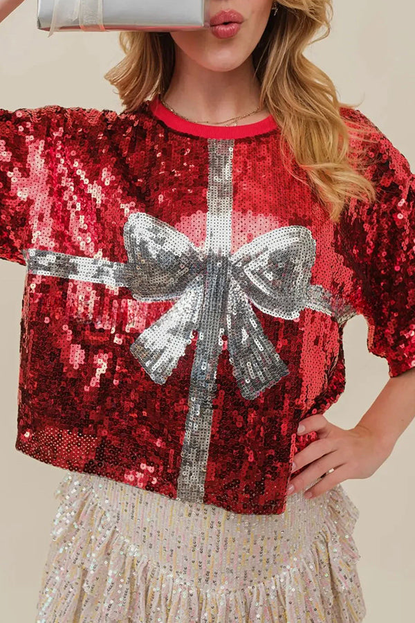 Eye Catching Christmas Sequined Pullover T Shirt