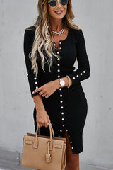 Office Chic Button Down Ribbed Dress