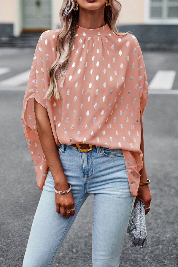 Eliana Polka Dot Print Dolman Sleeve Loose Blouse