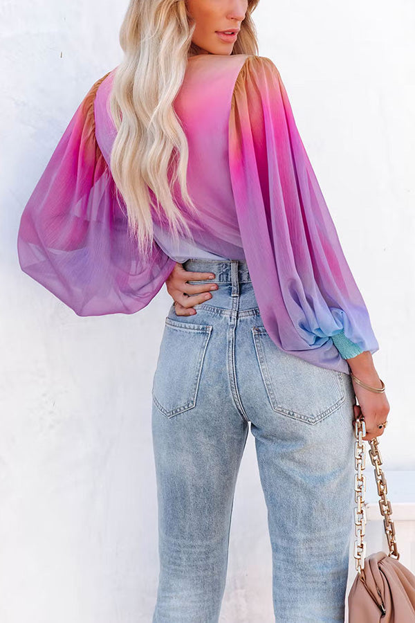 Taffy Gradient Tie Dye Drape Blouse