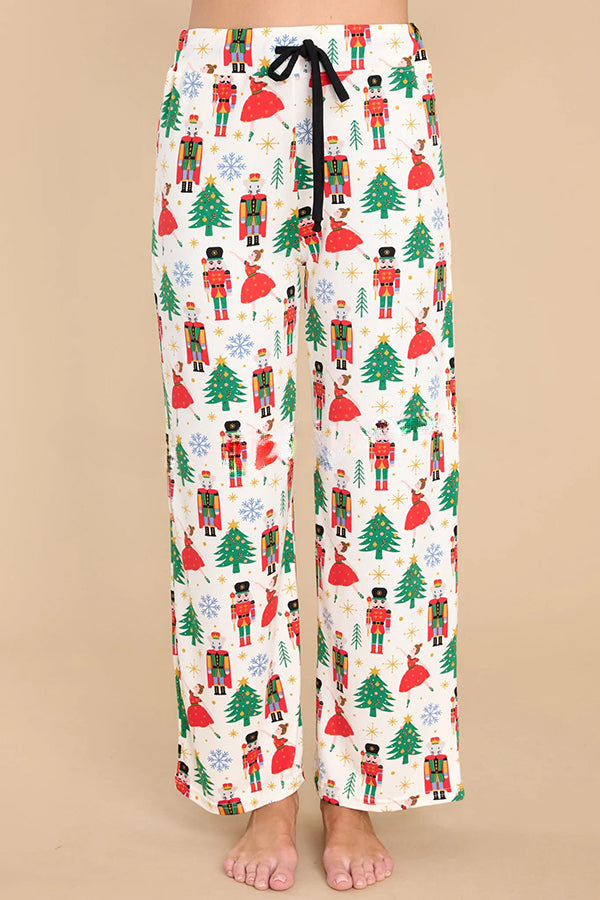 Dancing Holiday Nutcracker Print Elastic Waist Pocketed Pajama Set