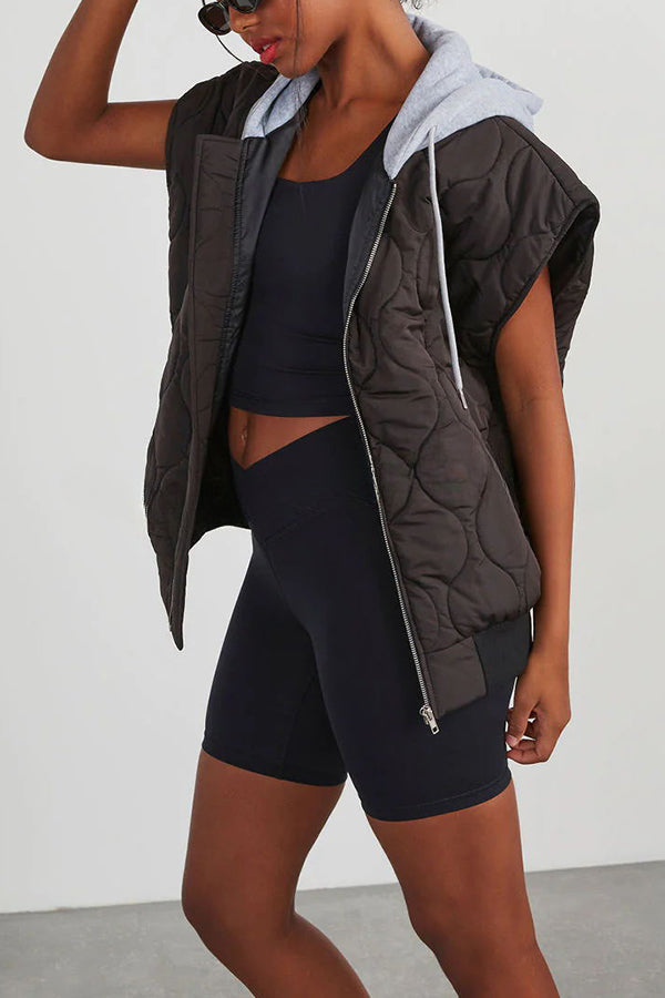 Fall and Forever Zipper Pocket Hooded Quilted Cotton Vest