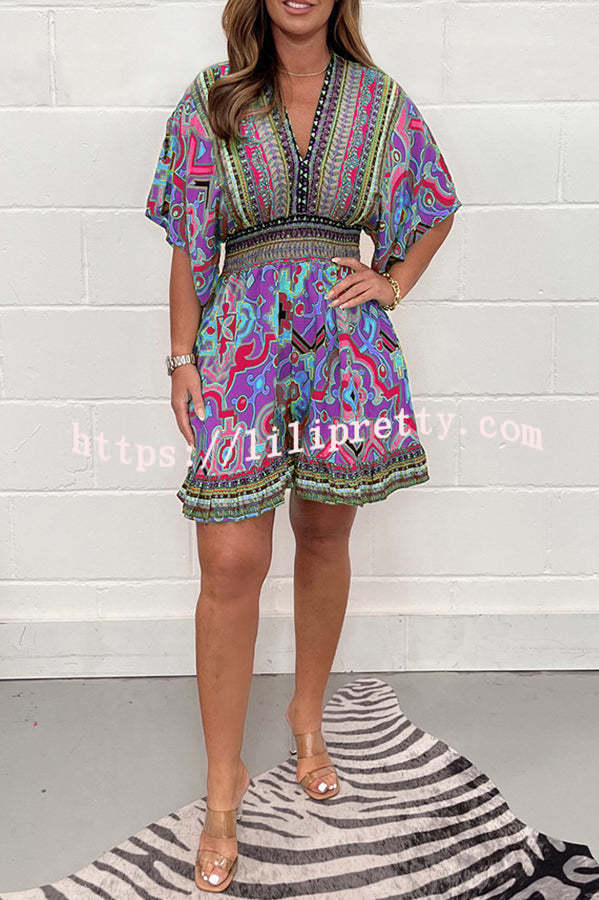 Gorgeous Printed Elastic Waist Loose Romper