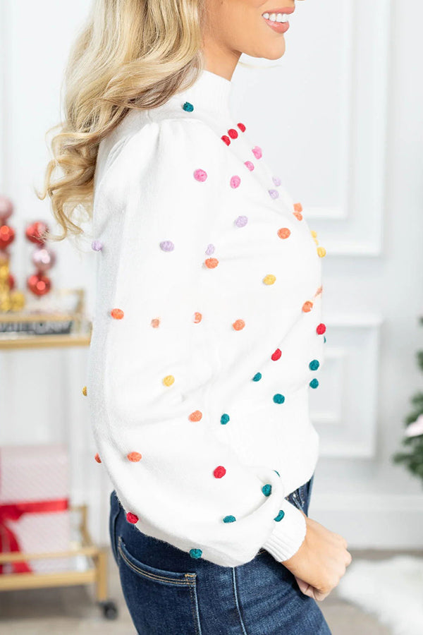 Karla Colorful Thread Ball Patchwork Crew Neck Pullover Sweater