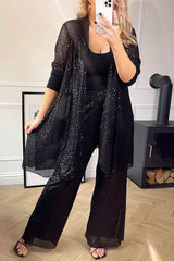 Shine Bright Sequin Half Sleeve Open Front Drape Midi Kimono