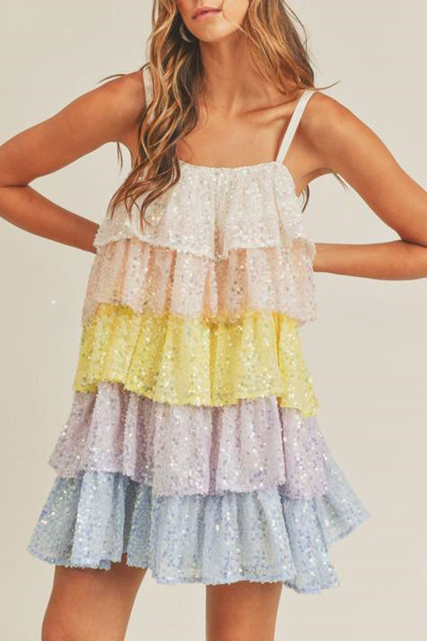 Layered Multicolored Sequin Mini Dress