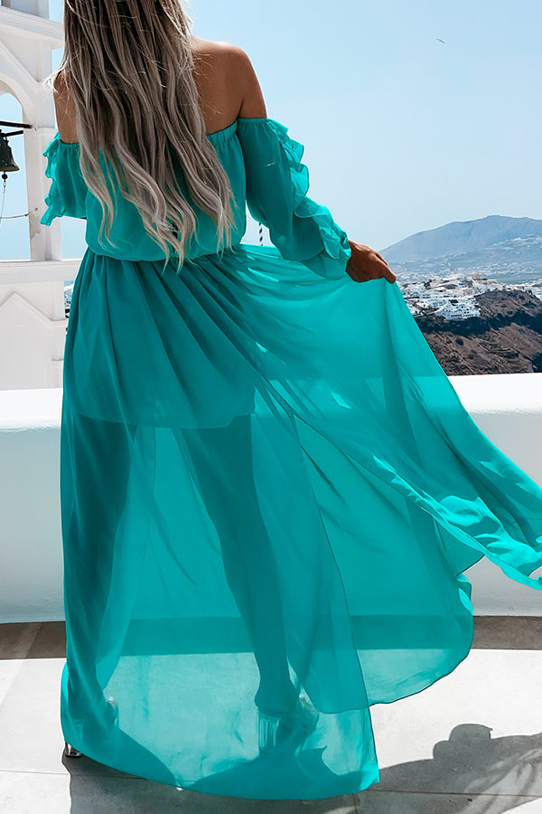 Pretty Sweet Colour Off Shoulder Ruffle Maxi Dress