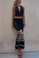 Wander Often Tie-dye Print Elastic Waistband Slit Stretch Maxi Skirt