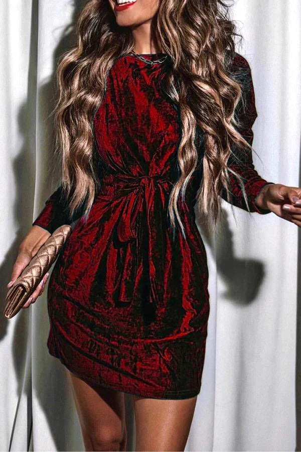 Christmas Long Sleeve Round Neck Mini Dress