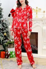 Holiday Traditions Button Up Shirt Elastic Waist Pocketed Pajama Set