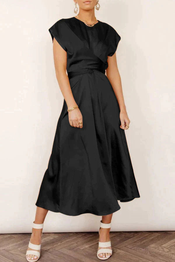 Elegant  All-match Tie Waist Midi Dress