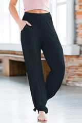 Solid Pockets High Slit Harem Pants