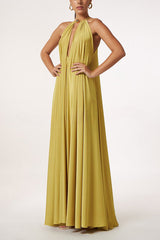 Greek Goddess Distinctive Golden Halter Neck A-line Maxi Dress