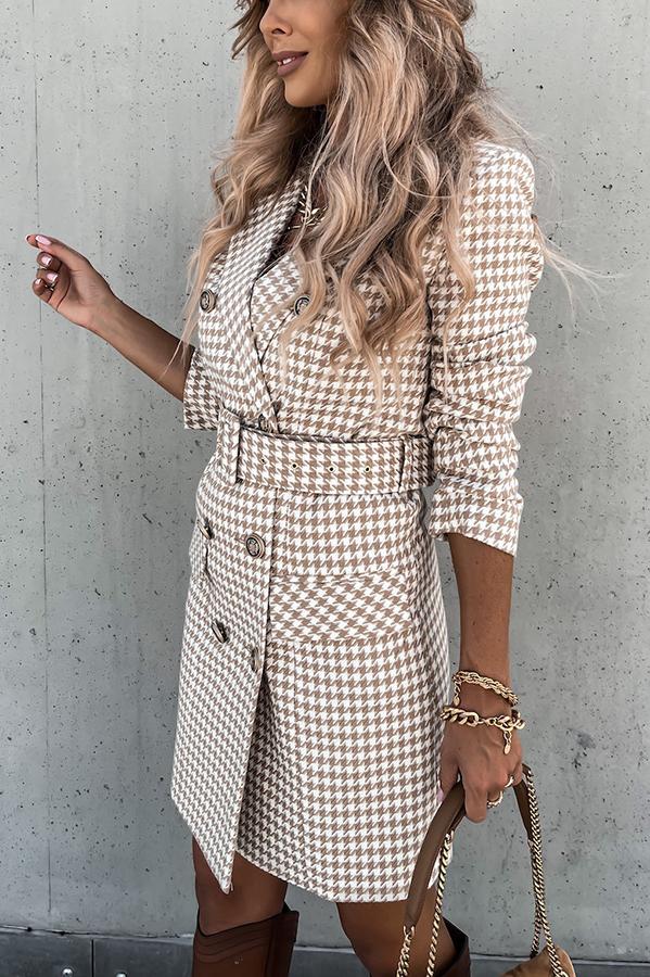 City Strut Houndstooth Button Down Blazer Dress