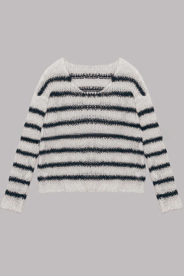 Time for Warmer Layers Fluffy Stripes Relaxed Knit Sweater