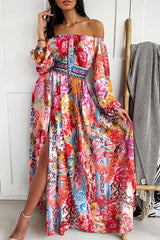 Primrose Path Baroque Print Off Shoulder Maxi Dress