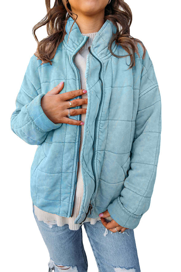 Doing My Best Solid Zipper Pocketed Quilted Cotton Jacket