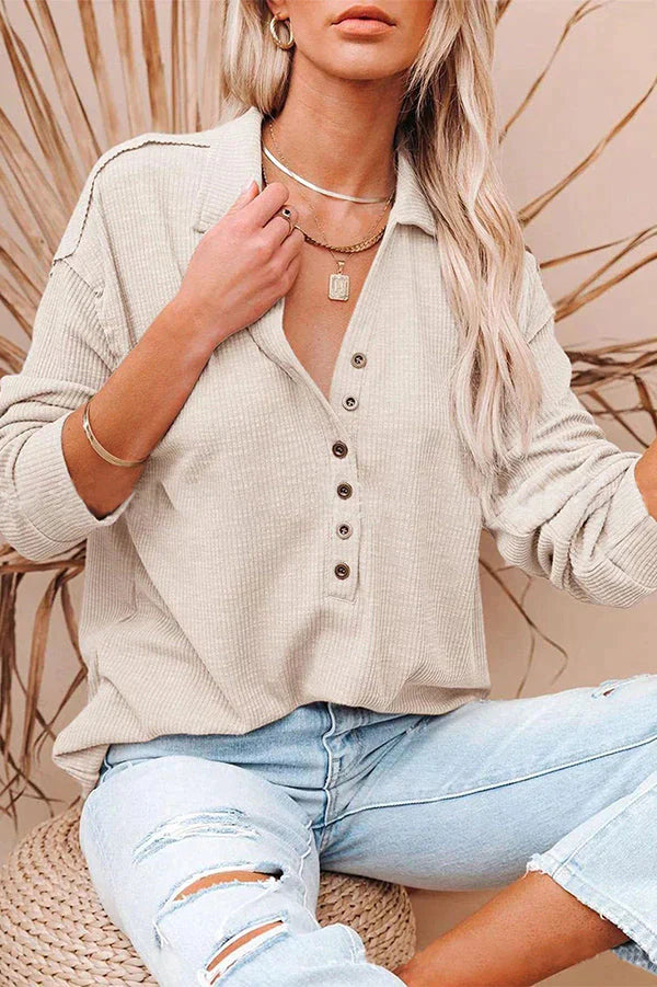 Casual Solid Color Long-sleeved Top Shirt