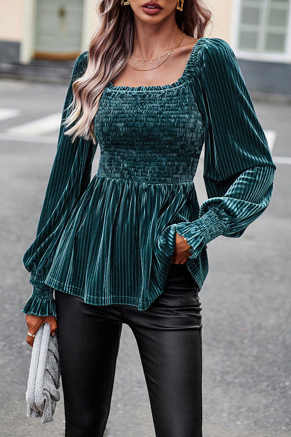 Solid Color Balloon Sleeve Commuter Long Sleeve Top