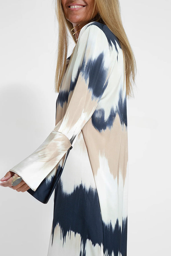 Tie Dye V Neck Pullover Long Sleeve Maxi Dress