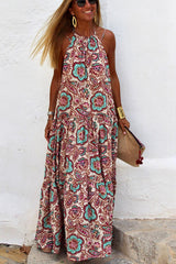 Ibiza Flowers Printed A-line Halter Maxi Dress