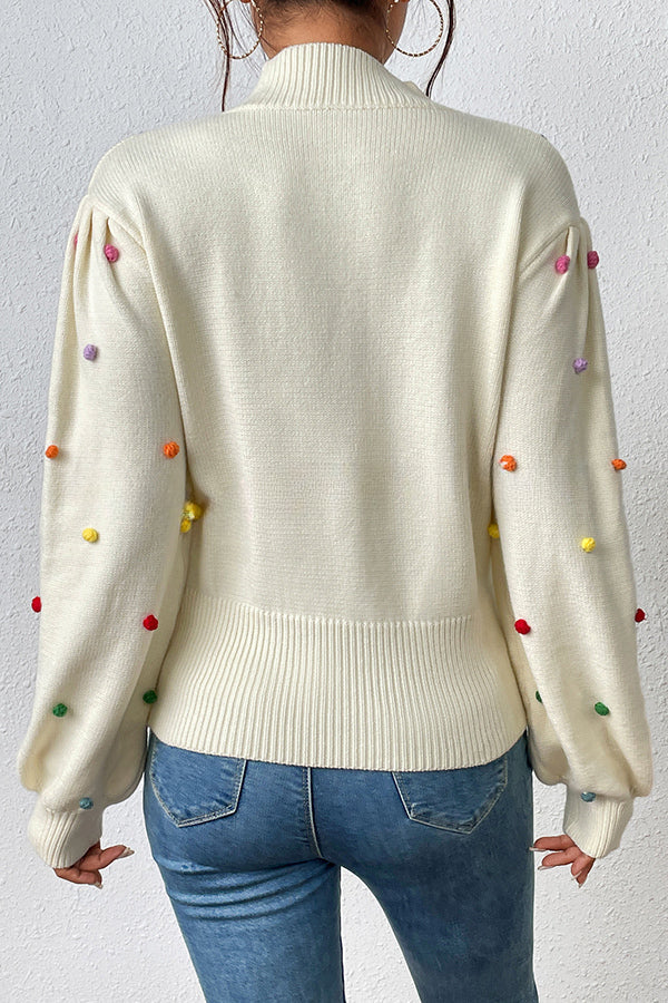 Karla Colorful Thread Ball Patchwork Crew Neck Pullover Sweater