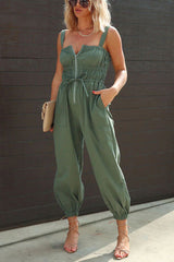 Perry Cotton Blend Zipper Smocked Pocketed Jogger Jumpsuit