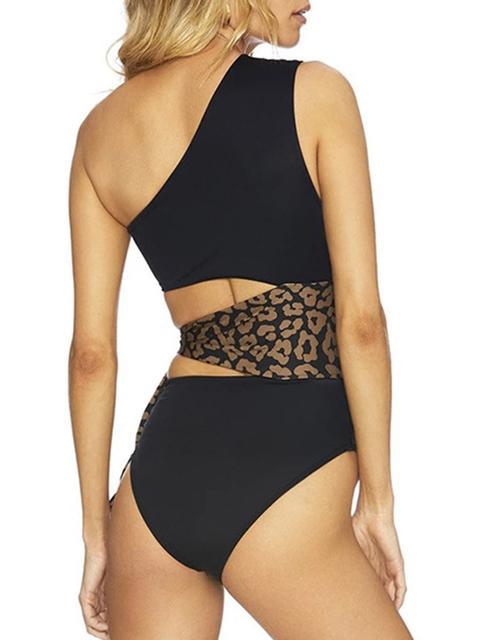 One-Shoulder Leopard Print One-Piece Swimwear