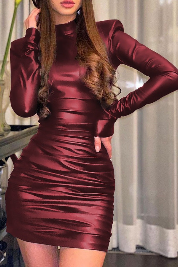 No Secrets PU Leather Ruched Bodycon Dress