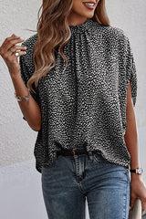 Printed Slit Dolman Sleeve Tie Shirt