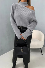 In My Fun Era Knit Shoulder Cutouts Turtleneck Loose Sweater