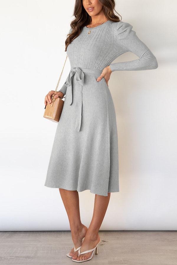 Bubble Long-sleeved Knitted Mid-length Dress