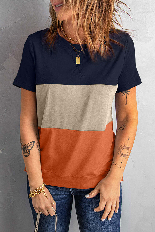 Color-block Loose All-match Short-sleeved T-shirt