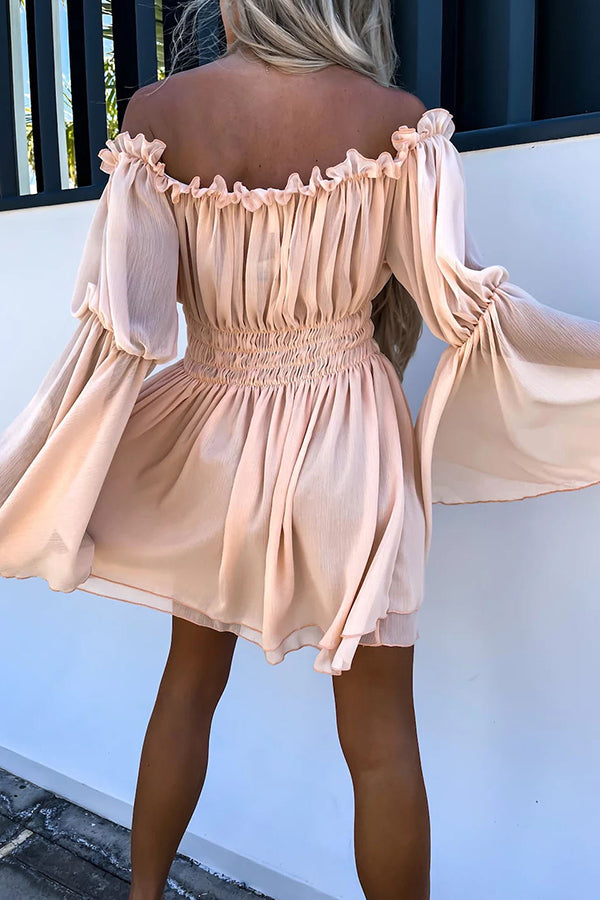 Dora Off Shoulder Bell Sleeves Elastic Waist Mini Dress