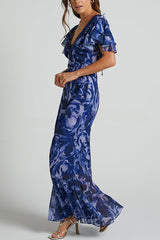 Lover By Day Swirl Pattern Flutter Sleeve Maxi Dress