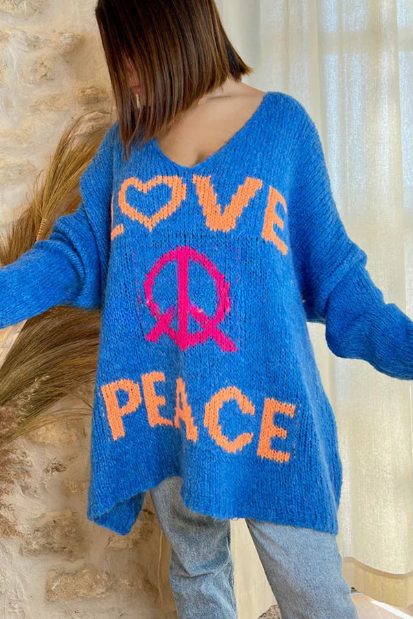 Love Never End Knit Peace Pattern A-line Loose Sweater