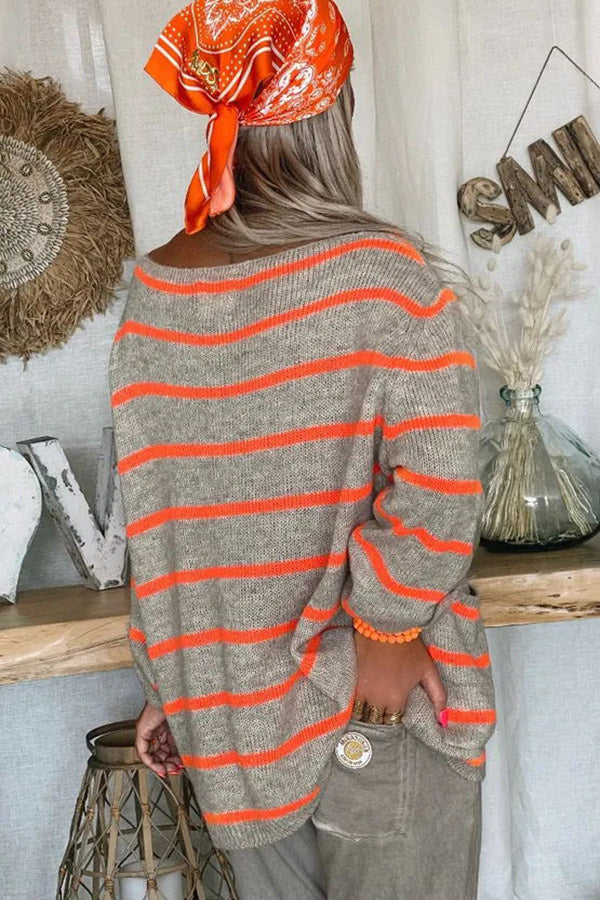 Warm Wishes Pocketed Striped Loose Sweater