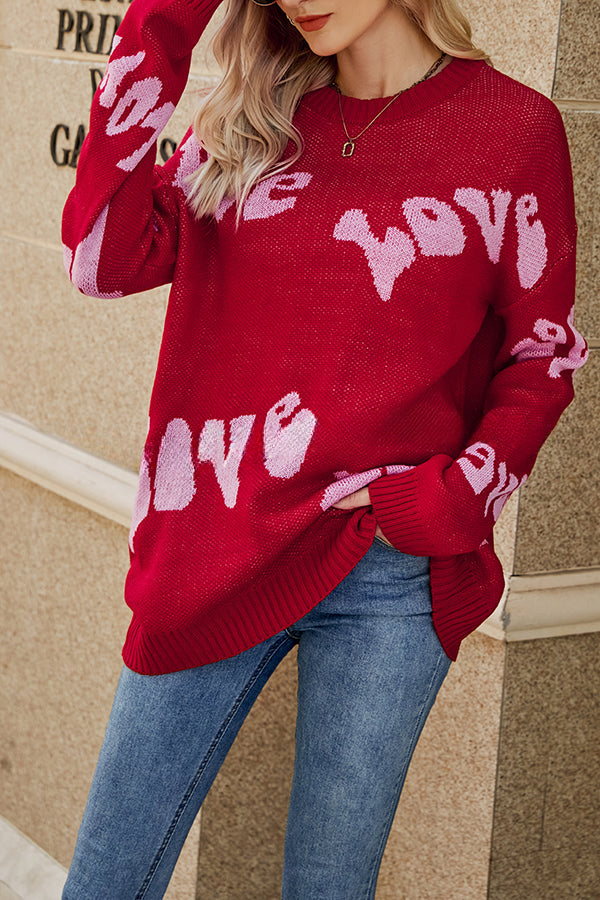 Love Monogram Crew Neck Contrasting Knitted Long Sleeve Pullover Sweater