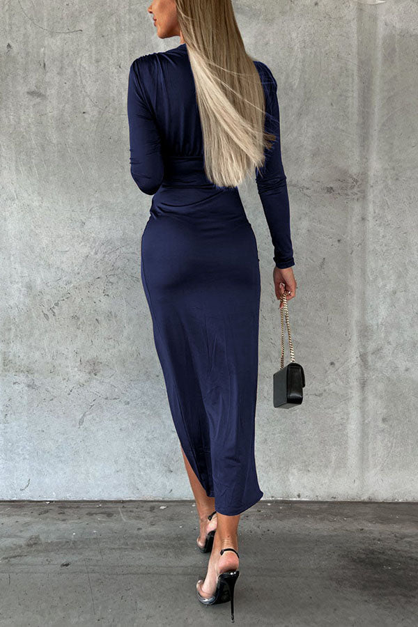 Hey Bella V-neck Ruched Bodycon Midi Dress