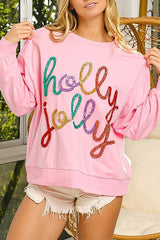 Christmas Lettering Crew Neck Long Sleeve Pullover Sweatshirt