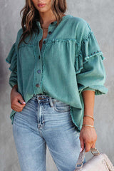 Balloon Sleeve Oversized Denim Shirt