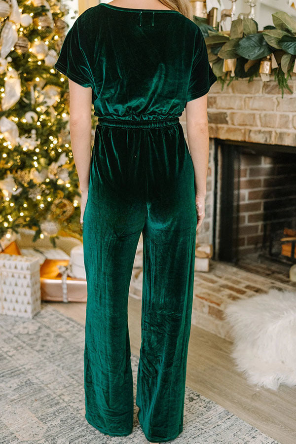 Holiday Star Velvet Lace Up Pocket Wide Leg Jumpsuit