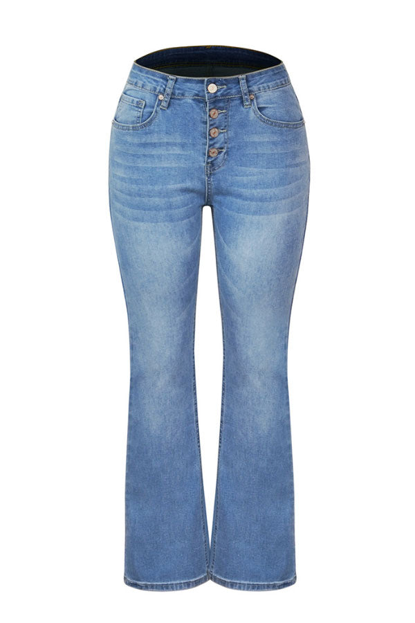 Slim-fit Ripped Multi-button Flared Jeans