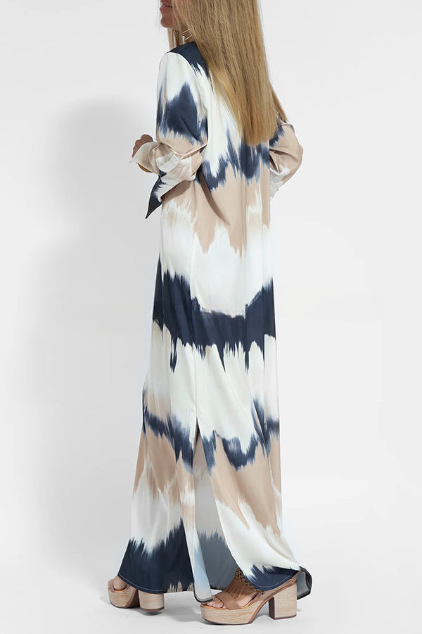 Tie Dye V Neck Pullover Long Sleeve Maxi Dress