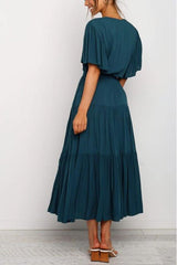 Elegant Flared Sleeve Tie Midi Dress