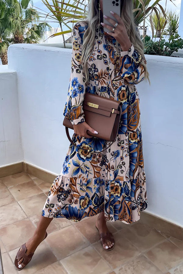 Hearing Music Floral Shirt Midi Dress